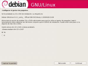 APT on Cd Si tenemos más cds o dvds con Debian los seleccionamos ahora